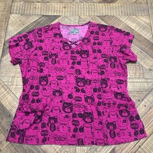 UA Butter-Soft Stretch "Kitty Cat Guava Fizz" Women's V-neck Scrub Top.